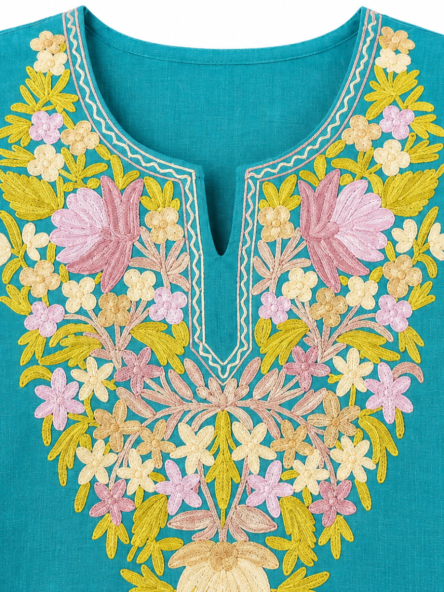 Noor : Kashmiri Aari embroidery summer Co-Ord Set | Aqua